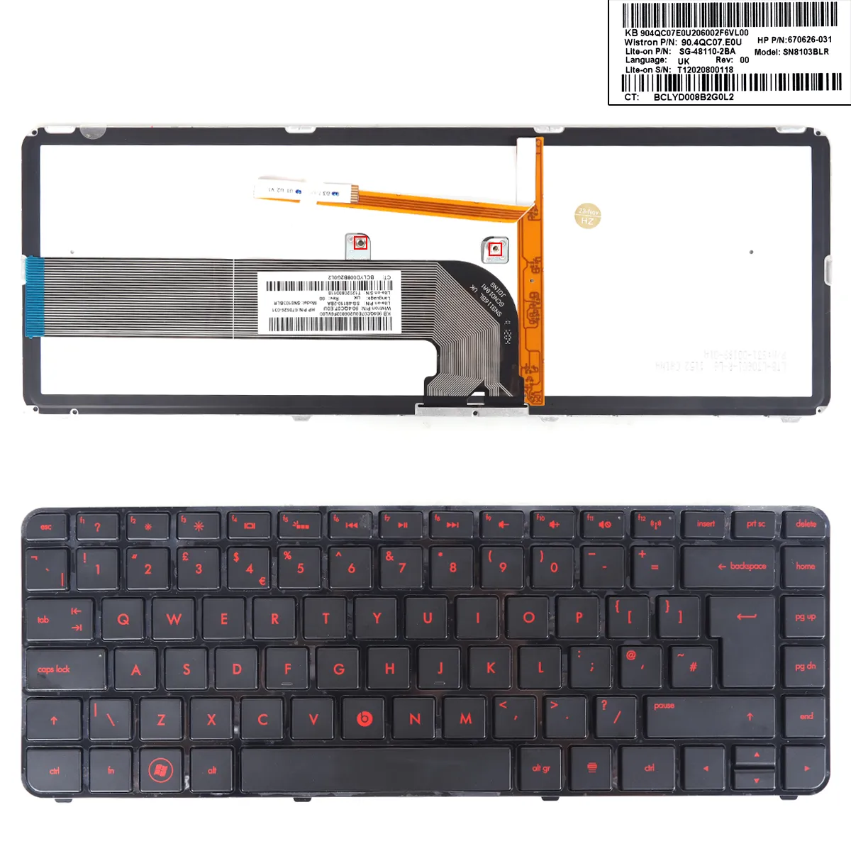 Picture of HP DV4-3000 DV4-4000 GLOSSY FRAME BLACK(Red Printing,Backlit Version)